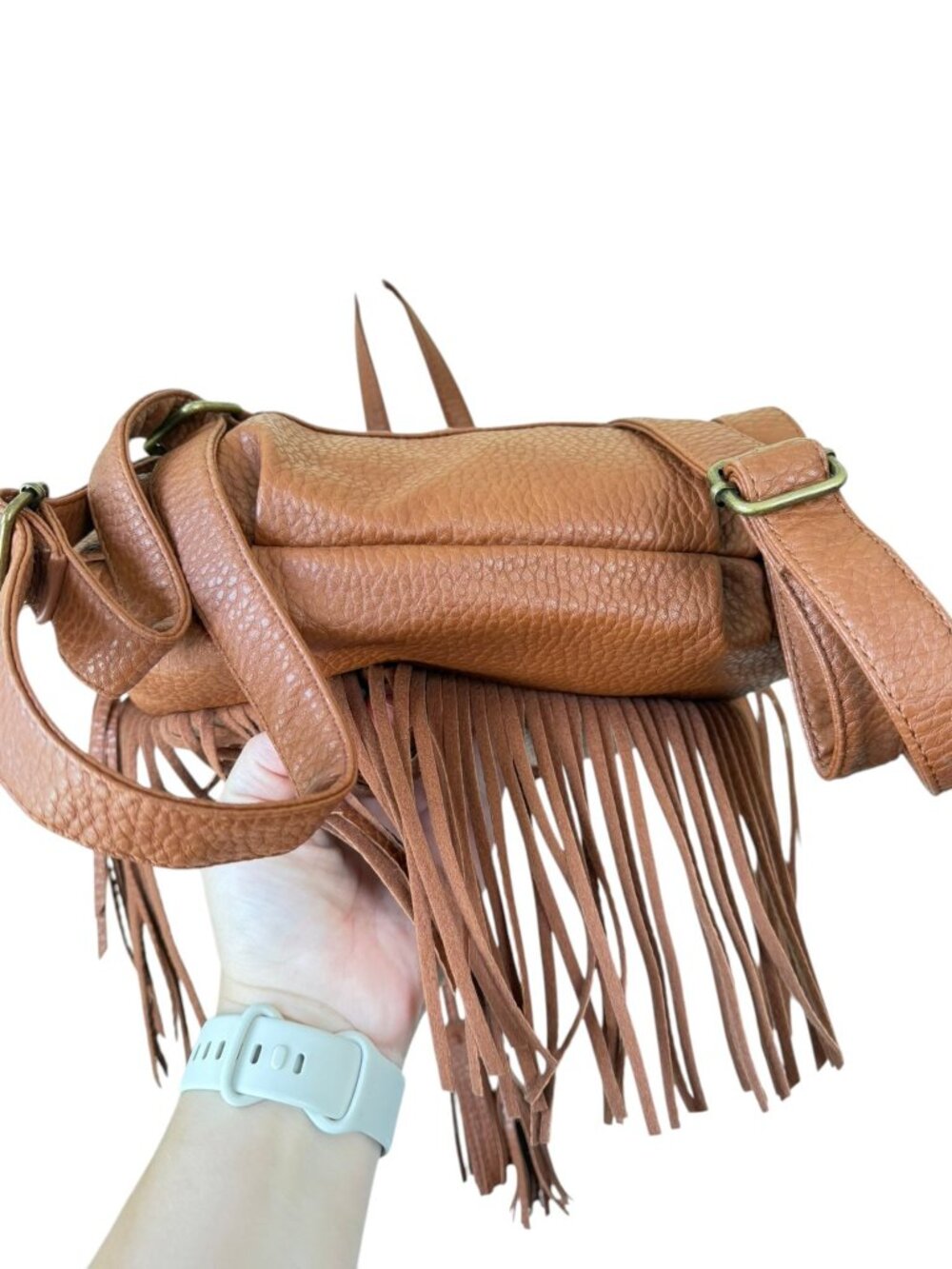 Primark Boho Fringe Mini Backpack Cognac Brown Festival Western Bag - Picture 7 of 8